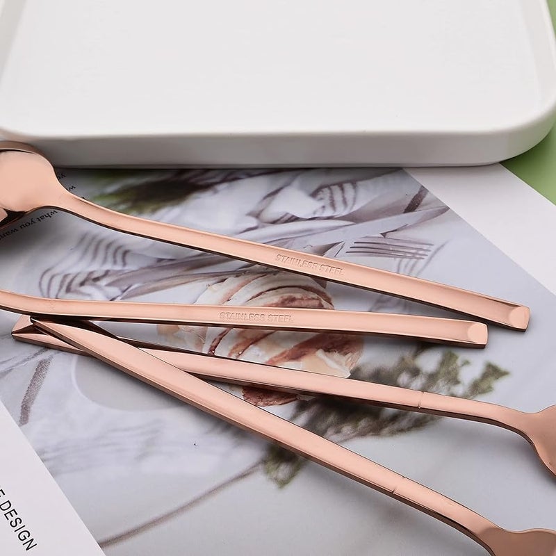 24 Piece Rose Gold Stainless Steel Cutlery Set For 6 Mirror Polished Flatware - Image 5